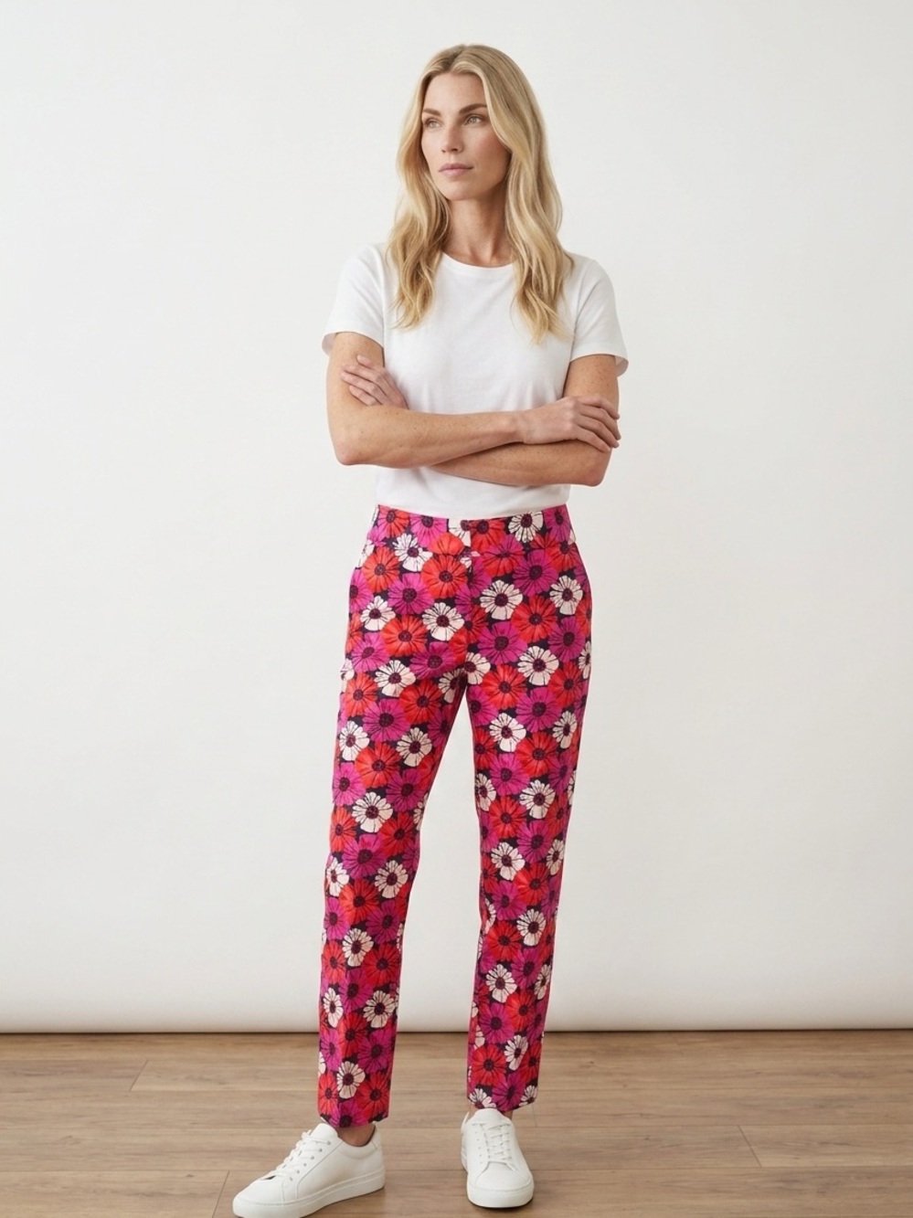 Pappagallo Pink Red Floral Straight Leg Pants